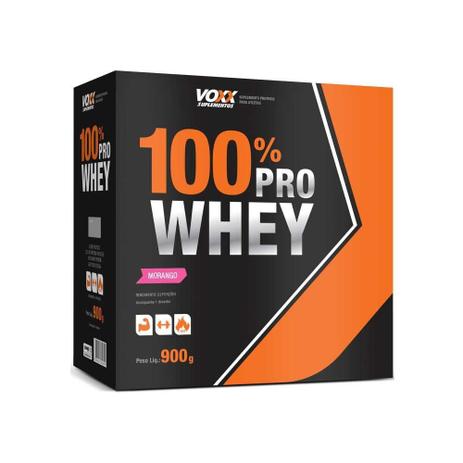Voxx 100 Pro Whey Protein Sabor Morango com 900g - Nutracom Menor preço em Voxx 100 Pro Whey Protein Sabor Morango com 900g - Nutracom