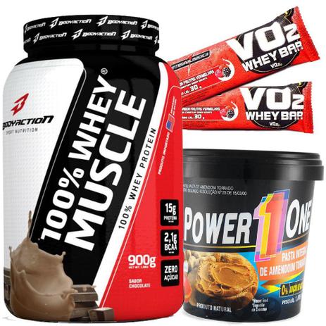 Whey 100 Muscle Concentrado 900g + Pasta Amendoim 1kg - Body Action Menor preço em Whey 100 Muscle Concentrado 900g + Pasta Amendoim 1kg - Body Action