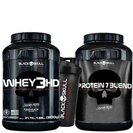 Whey 3hd 900gr Protein 7 Blend 837gr + (Brinde Coqueteleira) - Black skull Menor preço em Whey 3hd 900gr Protein 7 Blend 837gr + (Brinde Coqueteleira) - Black skull
