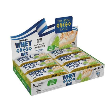Whey Grego Bar Caixa com 12 Unidades (480g) - Sabor: Torta de Limão - Nutrata Menor preço em Whey Grego Bar Caixa com 12 Unidades (480g) - Sabor: Torta de Limão - Nutrata