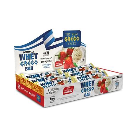WHEY GREGO BAR NUTRATA (12UN) 40g - MORANGO C/ CHANTILLY Menor preço em WHEY GREGO BAR NUTRATA (12UN) 40g - MORANGO C/ CHANTILLY