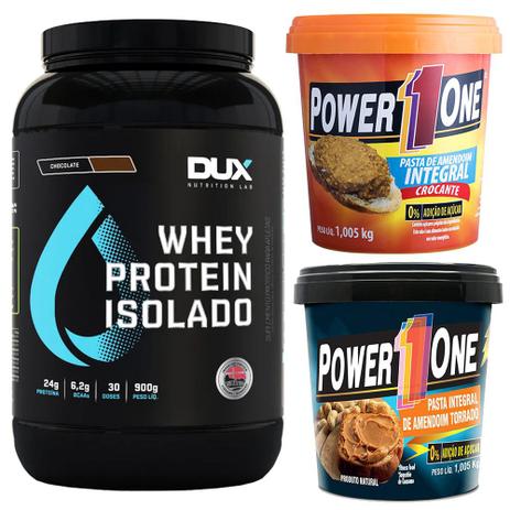Whey Isolado Dux Nutrition + 2x Pasta Amendoim Powerone Menor preço em Whey Isolado Dux Nutrition + 2x Pasta Amendoim Powerone