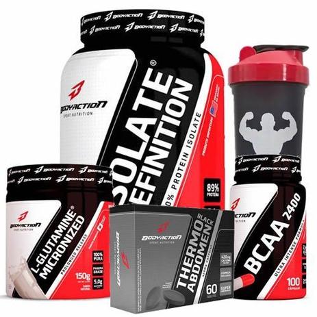 Whey Isolate 900g Frutas + BCAA 100 Cápsulas + L-Glutamine 150g + Thermo Abdomen Black 60 Tabs + Coqueteleira 600ml - Body Action - Bodyaction Menor preço em Whey Isolate 900g Frutas + BCAA 100 Cápsulas + L-Glutamine 150g + Thermo Abdomen Black 60 Tabs + Coqueteleira 600ml - Body Action - Bodyaction