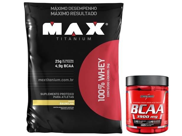 Whey Protein 100 2kg - Max Titanium + Bcaa 3900mg 100 Caps Menor preço em Whey Protein 100 2kg - Max Titanium + Bcaa 3900mg 100 Caps