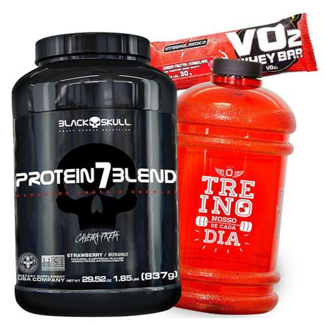 Whey Protein 7 Blend Isolado Concentrado 837g Galão 1L + Barra Proteíca - Black skull Menor preço em Whey Protein 7 Blend Isolado Concentrado 837g Galão 1L + Barra Proteíca - Black skull