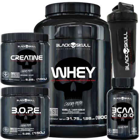 Whey Protein 900g + Pré Treino Bope 150g Creatina 150g Bcaa - Black skull Menor preço em Whey Protein 900g + Pré Treino Bope 150g Creatina 150g Bcaa - Black skull