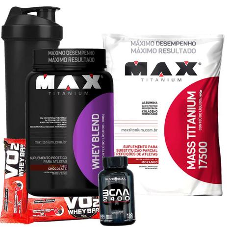 Whey Protein Blend isolado concentrado c/ albumina + Hipercalorico 1,4kg + Bcaa 2400 100caps Wey way - Max titanium Menor preço em Whey Protein Blend isolado concentrado c/ albumina + Hipercalorico 1,4kg + Bcaa 2400 100caps Wey way - Max titanium