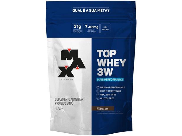 Whey Protein Concentrado Isolado Hidrolisado - Max Titanium Top Whey 3W 1,8kg Chocolate Menor preço em Whey Protein Concentrado Isolado Hidrolisado - Max Titanium Top Whey 3W 1,8kg Chocolate
