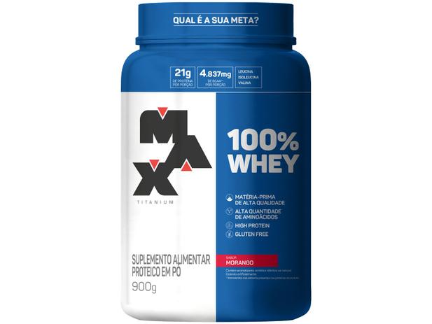 Whey Protein Concentrado Max Titanium 900g - Morango Menor preço em Whey Protein Concentrado Max Titanium 900g - Morango