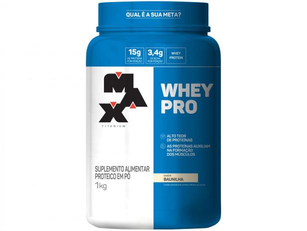 Whey Protein Concentrado Max Titanium Pro - 1kg Baunilha Menor preço em Whey Protein Concentrado Max Titanium Pro - 1kg Baunilha