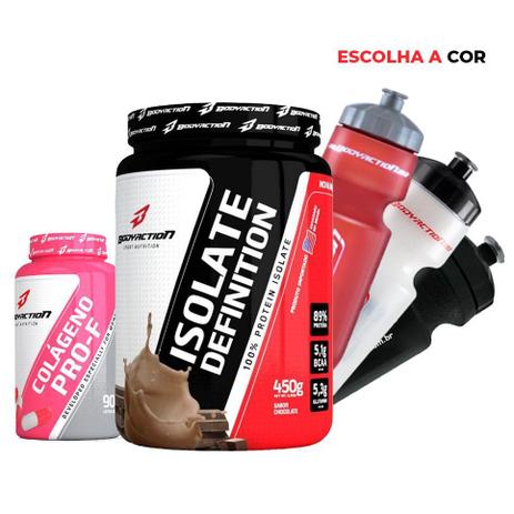 Whey Protein Isolado Puro Isolate Definition 450g Colageno PRO-F 90caps Squeeze Garrafinha Wey Way - Body action Menor preço em Whey Protein Isolado Puro Isolate Definition 450g Colageno PRO-F 90caps Squeeze Garrafinha Wey Way - Body action