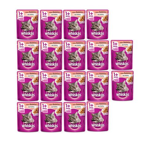 Whiskas Sachê Salmão Alimento úmido para gatos adultos - caixa 18 unidades de 85g Menor preço em Whiskas Sachê Salmão Alimento úmido para gatos adultos - caixa 18 unidades de 85g