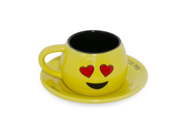 Xícara com Pires Cerâmica 150 ml Amarelo Diverticon Amor MondoCeram - CER 270 - Ceraflame Menor preço em Xícara com Pires Cerâmica 150 ml Amarelo Diverticon Amor MondoCeram - CER 270 - Ceraflame