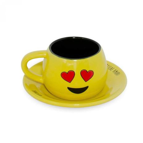 Xícara com Pires Diverticon Amor 150ml Mondoceram 6cmx12,5cmx12,5cm Amarelo Menor preço em Xícara com Pires Diverticon Amor 150ml Mondoceram 6cmx12,5cmx12,5cm Amarelo