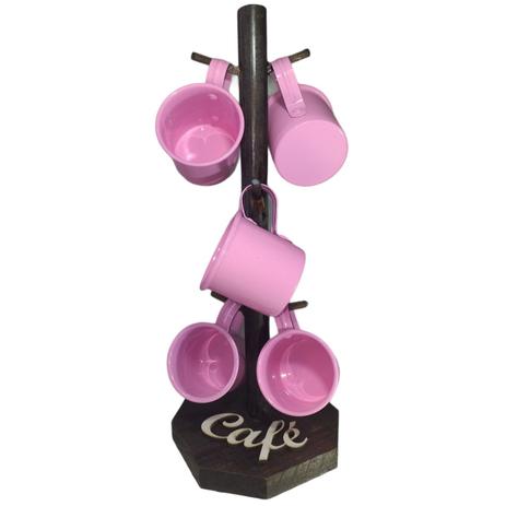 Xicaras em Alumínio Rosa kit 6 Unidades+ suporte de Madeira - DCOBRE Menor preço em Xicaras em Alumínio Rosa kit 6 Unidades+ suporte de Madeira - DCOBRE