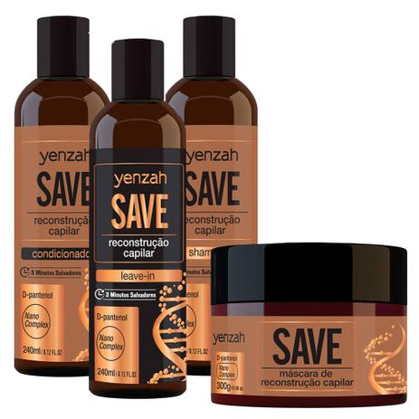 Yenzah Save Kit - Shampoo + Condicionador + Máscara + Leave-In Menor preço em Yenzah Save Kit - Shampoo + Condicionador + Máscara + Leave-In
