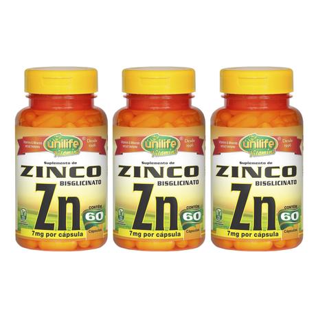 Zinco Bisglicinato Zn 7mg por Cápsula - 60 Cápsulas 500mg Unilife - Kit Com 3 Unidades - Unilife vitamins Menor preço em Zinco Bisglicinato Zn 7mg por Cápsula - 60 Cápsulas 500mg Unilife - Kit Com 3 Unidades - Unilife vitamins