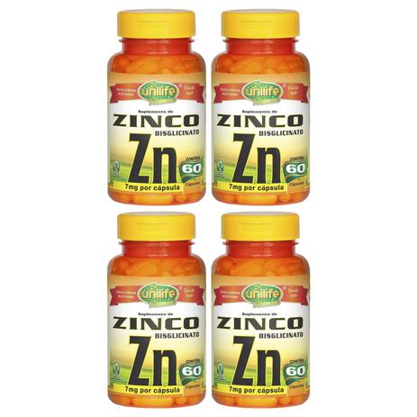 Zinco Bisglicinato Zn 7mg por Cápsula - 60 Cápsulas 500mg Unilife - Kit Com 4 Unidades - Unilife vitamins Menor preço em Zinco Bisglicinato Zn 7mg por Cápsula - 60 Cápsulas 500mg Unilife - Kit Com 4 Unidades - Unilife vitamins