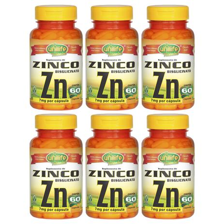 Zinco Bisglicinato Zn 7mg por Cápsula - 60 Cápsulas 500mg Unilife - Kit Com 6 Unidades - Unilife vitamins Menor preço em Zinco Bisglicinato Zn 7mg por Cápsula - 60 Cápsulas 500mg Unilife - Kit Com 6 Unidades - Unilife vitamins