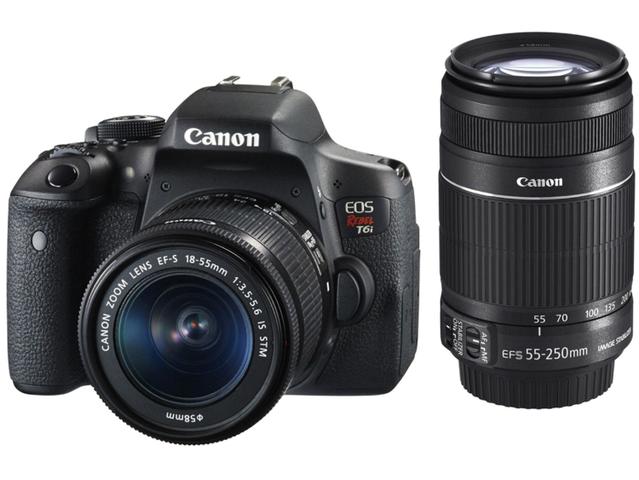 Câmera Digital Canon T6i Com Duas Lentes 18-55mm+55-250mm Premium Preto 24.2mp