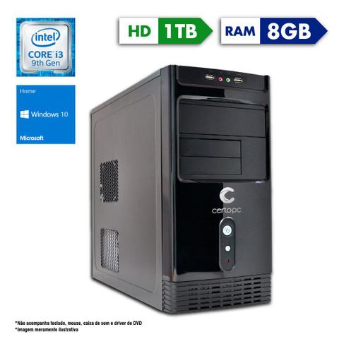 Desktop Certo Pc Smart 1223 I3-9100 3.60ghz 8gb 1tb Intel Hd Graphics Windows 10 Home Sem Monitor
