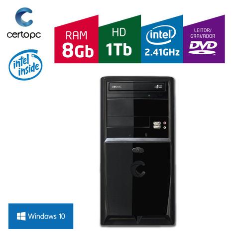 Desktop Certo Pc Fit108 Celeron J1800 2.41ghz 8gb 1tb Intel Hd Graphics Windows 10 Pro Sem Monitor