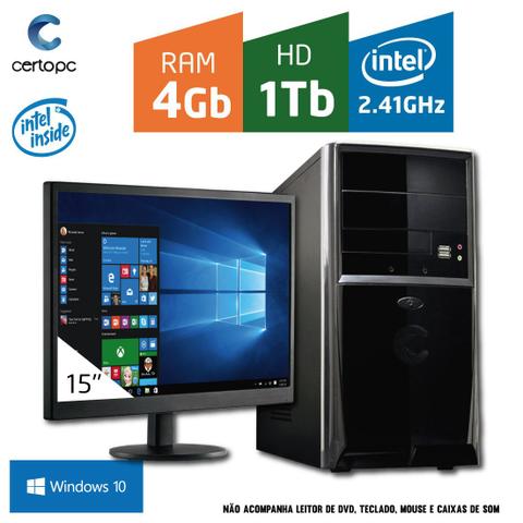 Desktop Certo Pc Fit037 Celeron J1800 2.41ghz 4gb 1tb Intel Hd Graphics Windows 10 Pro 15,6" Com Monitor