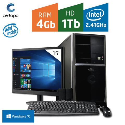 Desktop Certo Pc Fit104 Celeron J1800 2.41ghz 4gb 1tb Intel Hd Graphics Windows 10 Pro 15" Com Monitor