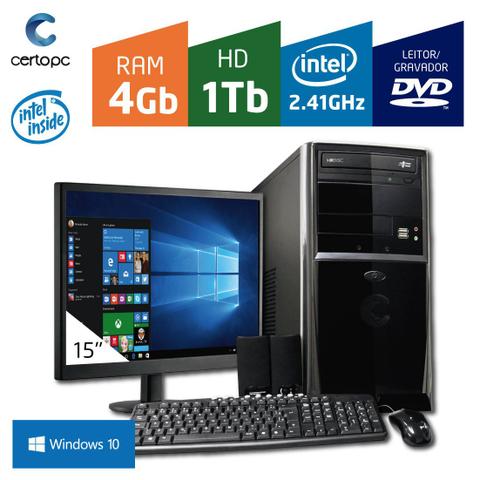 Desktop Certo Pc Fit103 Celeron J1800 2.41ghz 4gb 1tb Intel Hd Graphics Windows 10 Pro 15" Com Monitor