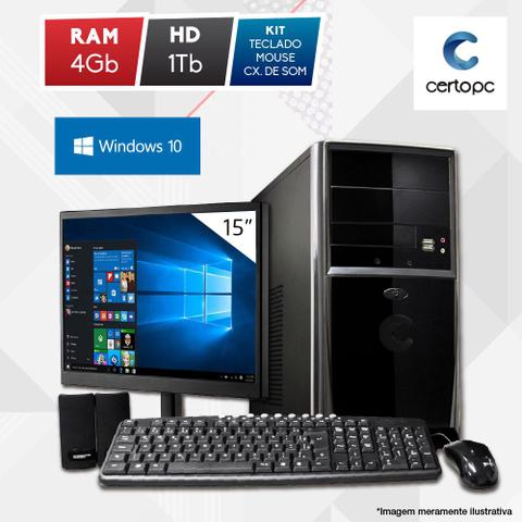 Desktop Certo Pc Fit1104 Celeron J1800 2.41ghz 4gb 1tb Intel Hd Graphics Windows 10 Pro 15" Com Monitor