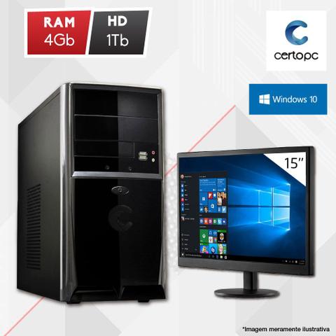 Desktop Certo Pc Fit1037 Celeron J1800 2.41ghz 4gb 1tb Intel Hd Graphics Windows 10 Pro 15" Com Monitor