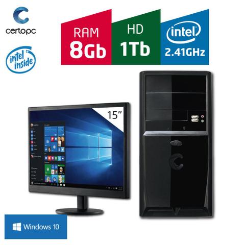 Desktop Certo Pc Fit085 Celeron J1800 2.41ghz 8gb 1tb Intel Hd Graphics Windows 10 Pro 15,6" Com Monitor