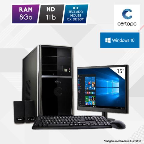 Desktop Certo Pc Fit1111 Celeron J1800 2.41ghz 8gb 1tb Intel Hd Graphics Windows 10 Pro 15" Com Monitor