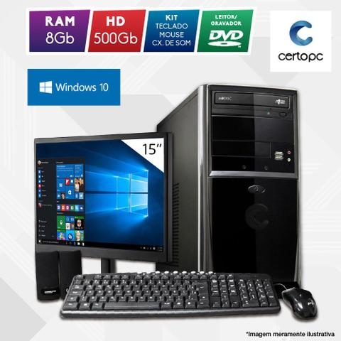 Desktop Certo Pc Fit1064 Celeron J1800 2.41ghz 8gb 500gb Intel Hd Graphics Windows 10 Pro 15" Com Monitor