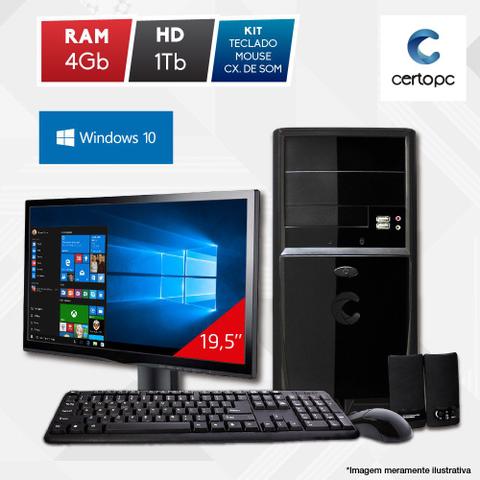 Desktop Certo Pc Fit1047 Celeron J1800 2.41ghz 4gb 1tb Intel Hd Graphics Windows 10 Pro 19,5" Com Monitor