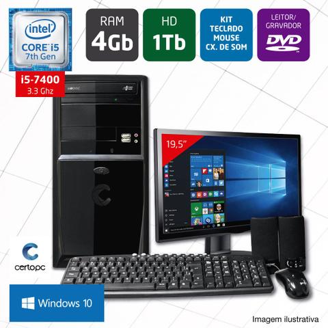 Desktop Certo Pc Select 043 I5-7400 3.0ghz 4gb 1tb Intel Hd Graphics 630 Windows 10 Pro 19,5" Com Monitor
