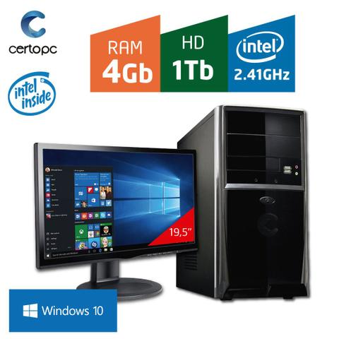 Desktop Certo Pc Fit045 Celeron J1800 2.41ghz 4gb 1tb Intel Hd Graphics Windows 10 Pro 19,5" Com Monitor