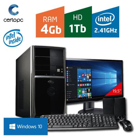 Desktop Certo Pc Fit047 Celeron J1800 2.41ghz 4gb 1tb Intel Hd Graphics Windows 10 Pro 19,5" Com Monitor