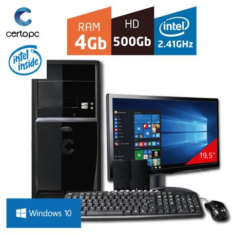 Desktop Certo Pc Fit023 Celeron J1800 2.41ghz 4gb 500gb Intel Hd Graphics Windows 10 Pro 19,5" Com Monitor