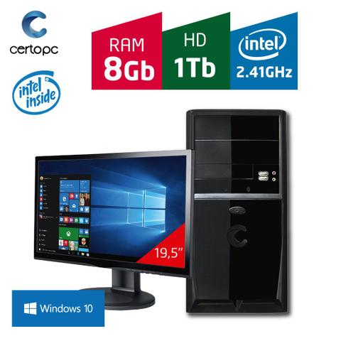 Desktop Certo Pc Fit093 Celeron J1800 2.41ghz 8gb 1tb Intel Hd Graphics Windows 10 Pro 19,5" Com Monitor