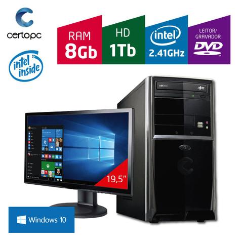 Desktop Certo Pc Fit094 Celeron J1800 2.41ghz 8gb 1tb Intel Hd Graphics Windows 10 Pro 19,5" Com Monitor