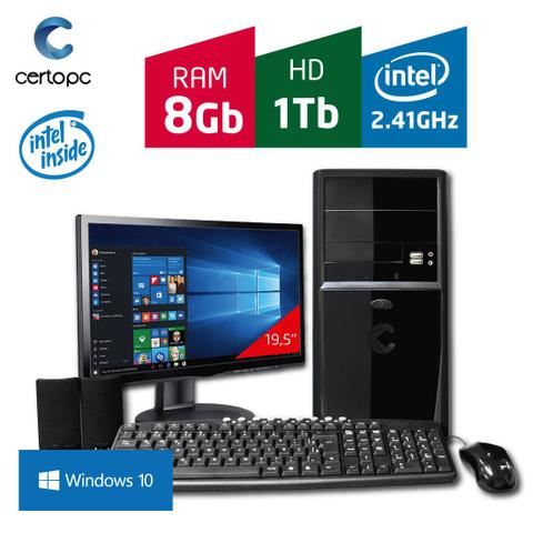 Desktop Certo Pc Fit113 Celeron J1800 2.41ghz 8gb 1tb Intel Hd Graphics Windows 10 Pro 19,5" Com Monitor