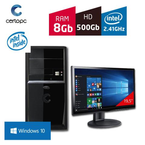 Desktop Certo Pc Fit069 Celeron J1800 2.41ghz 8gb 500gb Intel Hd Graphics Windows 10 Pro 19,5" Com Monitor