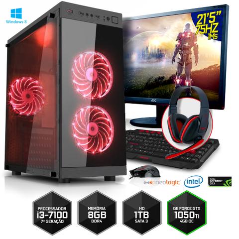 Desktop Neologic Gamer Nli80157 I3-7100 3.90ghz 8gb 1tb Geforce Gtx 1050 Windows 8 21,5" Com Monitor