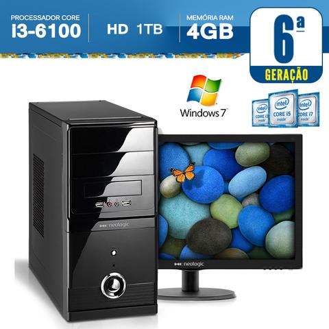 Desktop Neologic Nli56954 I3-6100 3.70ghz 4gb 1tb Intel Hd Graphics Windows 7 18,5" Com Monitor