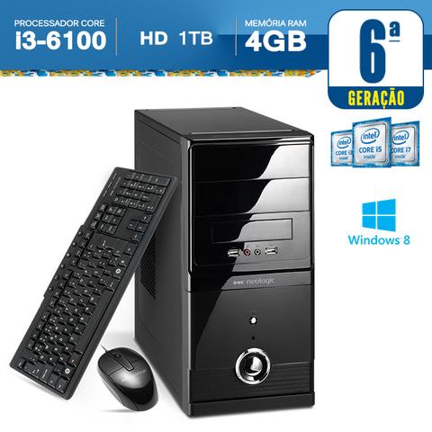 Desktop Neologic Nli56890 I3-6100 3.70ghz 4gb 1tb Intel Hd Graphics Windows 8 Sem Monitor