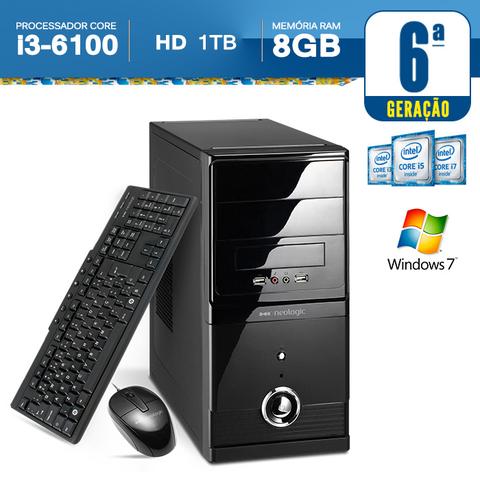Desktop Neologic Nli56730 I3-6100 3.70ghz 8gb 1tb Intel Hd Graphics Windows 7 Sem Monitor