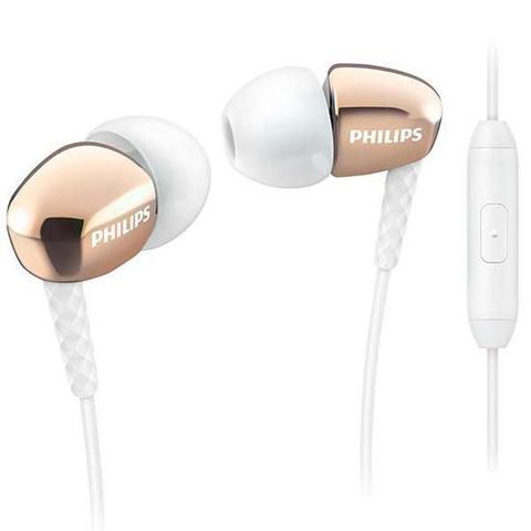 Fone de Ouvido Intra-auricular Com Microfone Branco e Dourado Philips She3905gd27