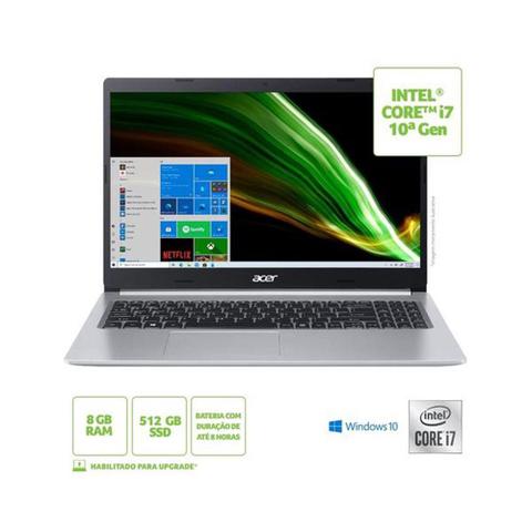 Notebook - Acer A515-54-712u I7-10510u 1.80ghz 8gb 512gb Ssd Intel Hd Graphics 620 Windows 10 Home Aspire 5 15,6" Polegadas