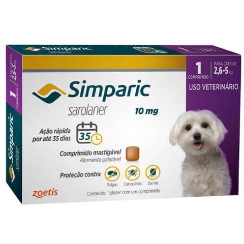 Imagem de Simparic Para Cães de 2,6 a 5Kg 10mg 1 Comprimido Contra Pulgas Carrapatos e Sarnas